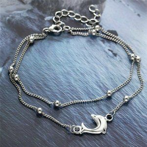 Silver Plated Dolphin layered Chain Ball Bead Ankle Bracelet Women's Party Gift
